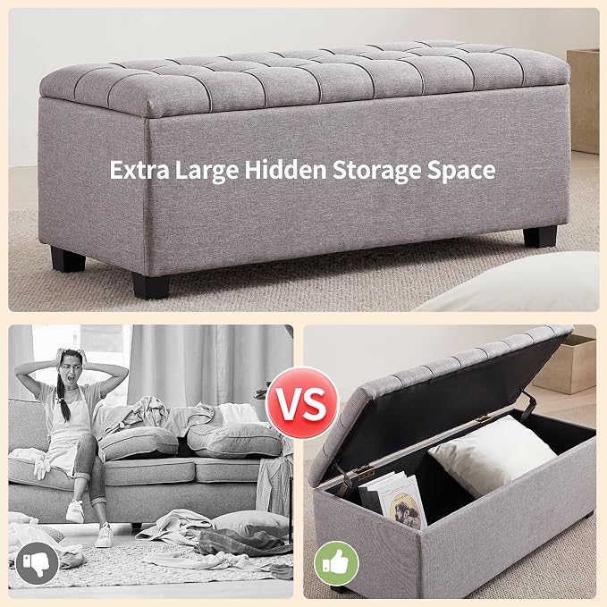 Ottoman with Storage 38 inches, Furniture End of Bed Storage Benches, Long - Image 4