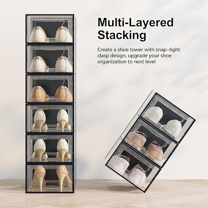 SEE SPRING 12 Pack Shoe Storage Box, Space Saving Shoe Rack - Image 3