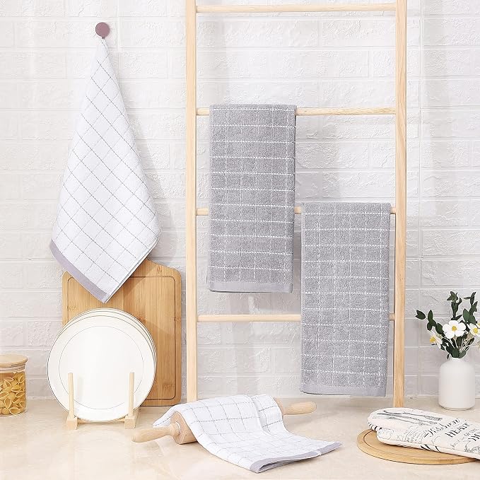 Homaxy 100% Cotton Terry Kitchen Towels, Checkered Designed, Soft and Super - Image 6