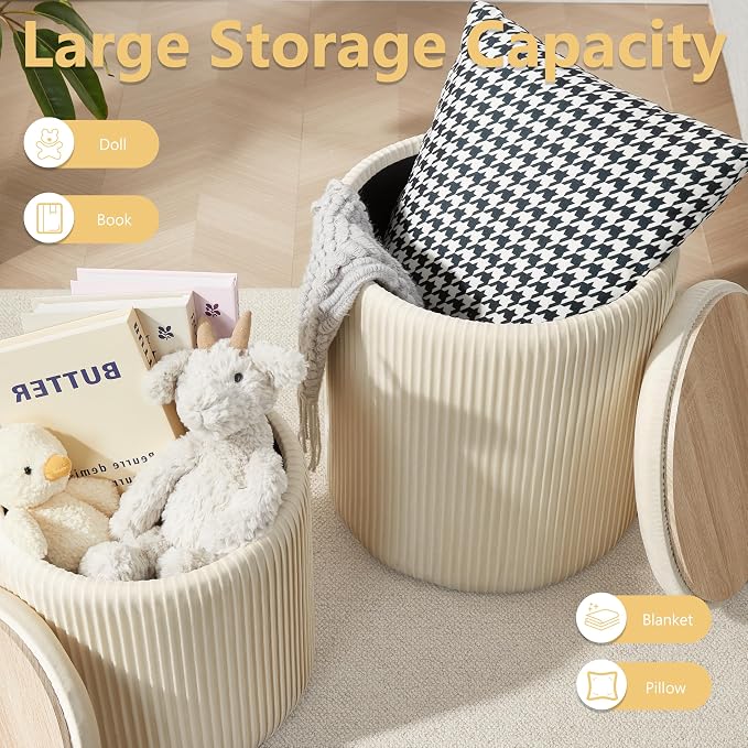 Round Ottoman with Storage Set of 2, Vanity Stool with Storage - Image 4
