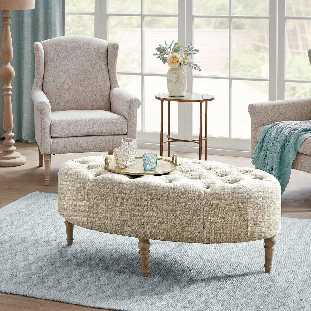 Martha Stewart Clara Coffee Table - Solid Wood Frame, Soft Fabric, Button Tuf...