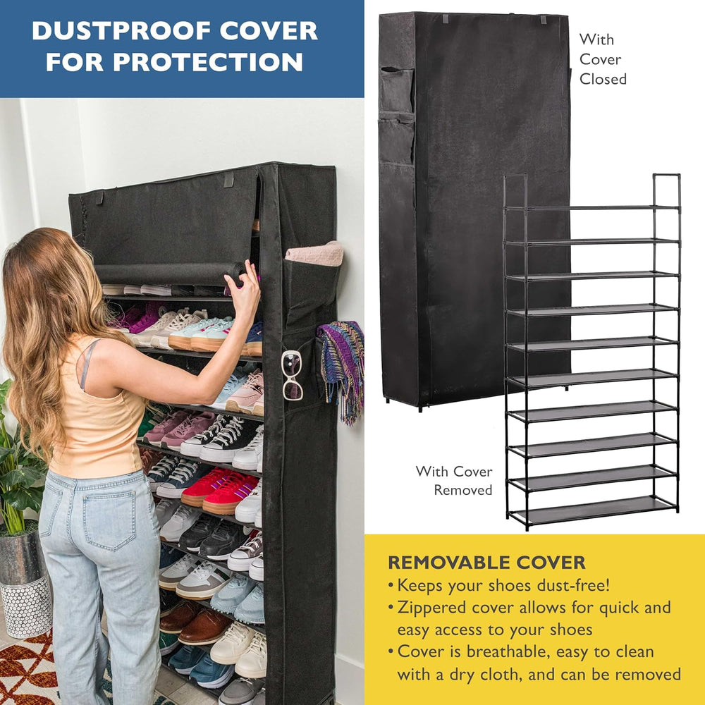 Sundaze Shoe Rack with Cover - 10 Tier Shoe Rack for Front Door Entrance