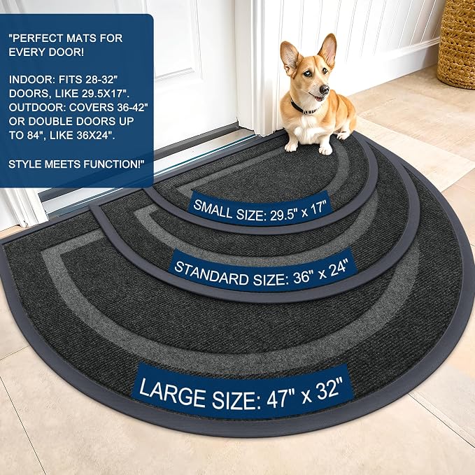 OLANLY Half Circle Door Mat Indoor Outdoor Entrance Welcome, Waterproof - Image 3