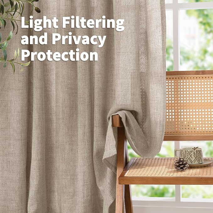 YoungsTex Oatmeal Linen Curtains 36 Inch Length - Image 3