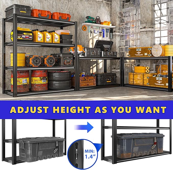 Raybee 40" W Garage Shelving Heavy Duty Storage Shelves 56.9" H Metal Shelving - Image 9
