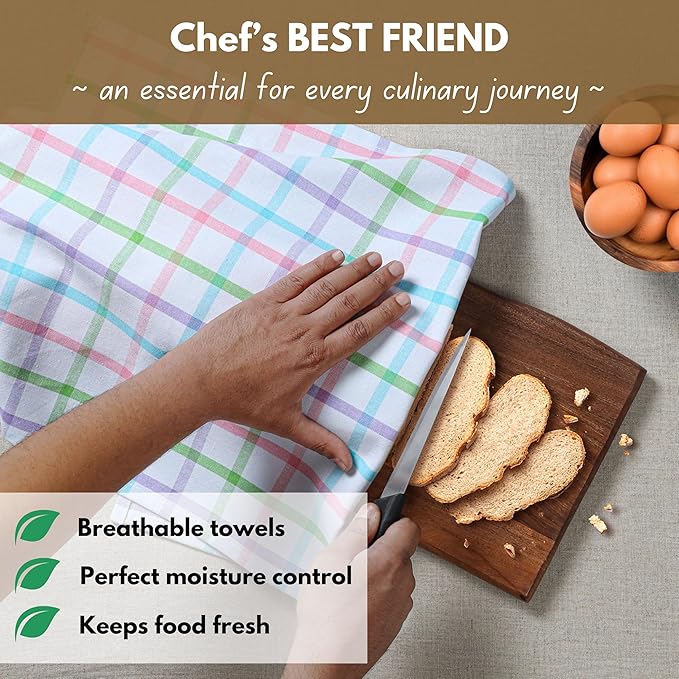 Native Fab Multi Color Check Kitchen Towels Set of 12, 100% Cotton, 16x26 Inch - Image 2