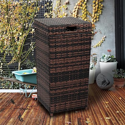 VINGLI Wicker Patio Trash Can, 27 Gallon Rattan Trash Can - Image 6
