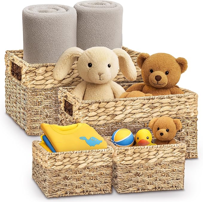 Seagrass and Hyacinth Nesting Wicker Basket, 4 pack, Natural Woven Storage by RUSTICHOMERESOURCES