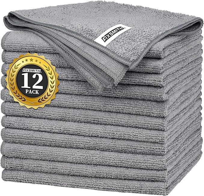 FIXSMITH Grey Microfiber Cleaning Cloth -Pack of 12, Highly Absorbent Cleaning by FIXSMITH