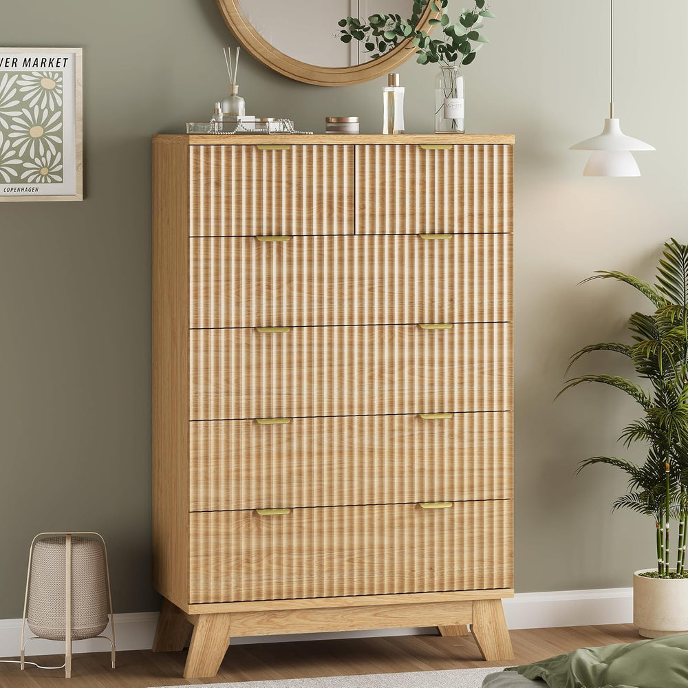 Fluted Dresser for Bedroom with 6 Drawers, 46" Tall Modern Chest of Draw...