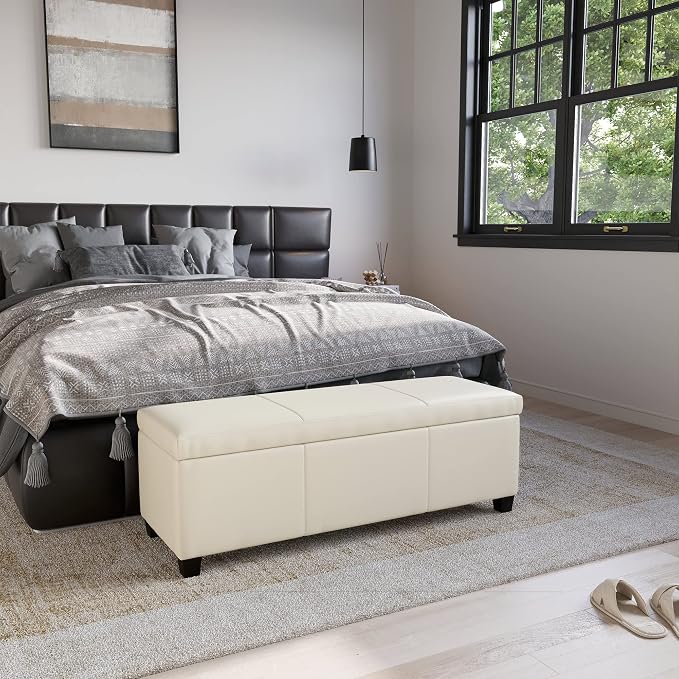 BELLEZE Storage Faux Leather Ottoman, 47 Inch Bench Bedroom Bench - Image 7