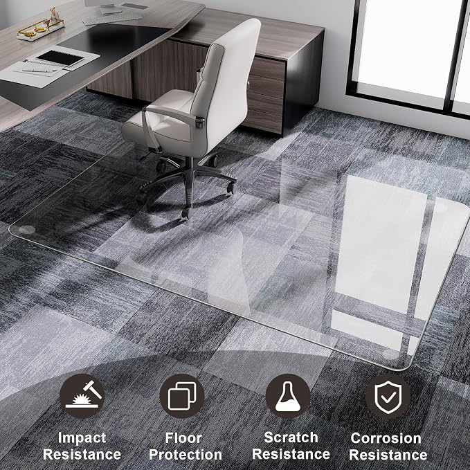GLSLAND 54"x32" Tempered Glass Chair Mat Heavy-Duty Floor Protector - Image 5