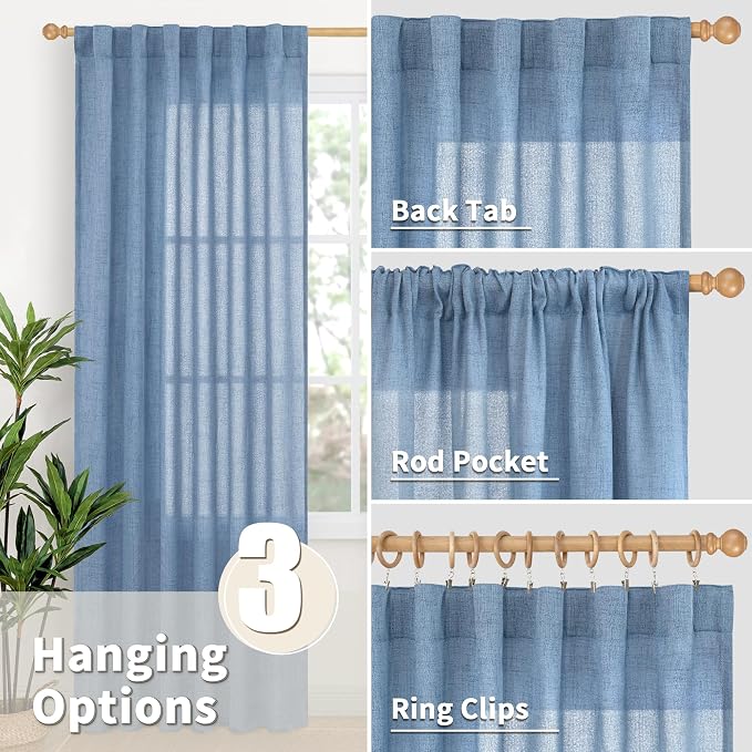 YoungsTex Denim Blue Linen Curtains 78 Inch Length - Image 6