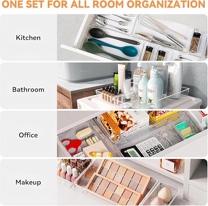6 Pack Large Clear Plastic Drawer Organizer Trays – Non-Slip Storage Bins - Image 6