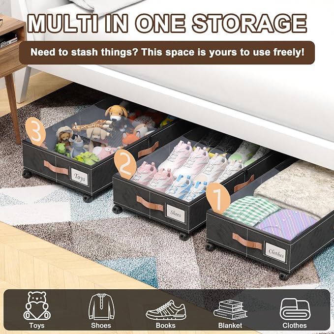 Under Bed Storage with Wheels, XXL 65L Under the bed storage Organizer Bins - Image 3