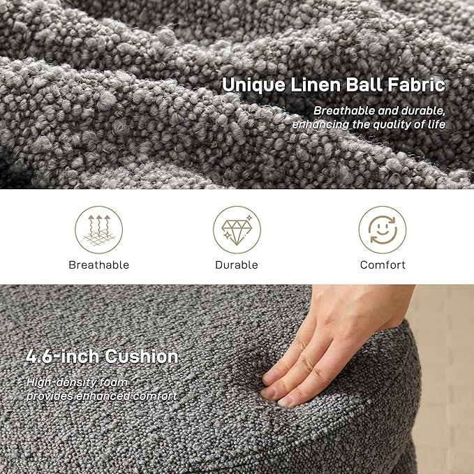 Round Ottoman with Storage Boucle Ottoman Stool with Storage Removable Lid - Image 3