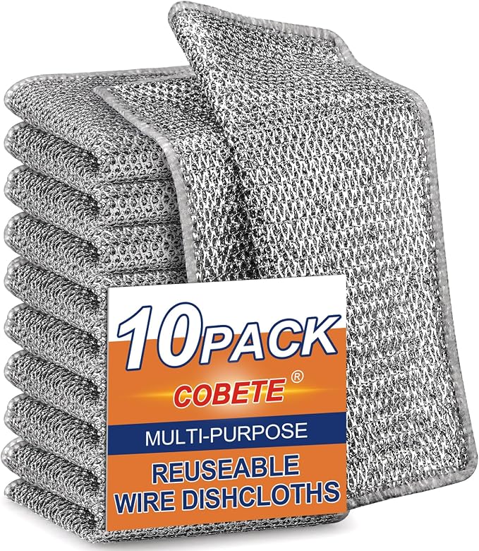 COBETE Non Scratch Wire Dishcloth, Double-Layer Wire Dishwashing Rags by COBETE