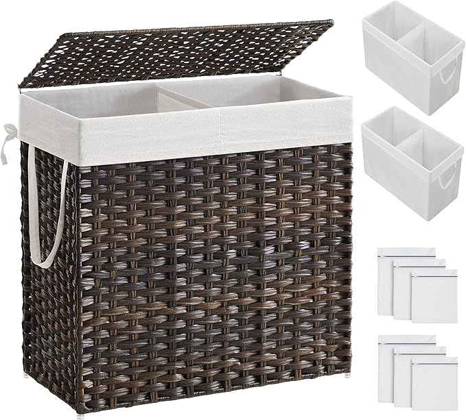SONGMICS Laundry Hamper with Lid, 130L Clothes Hamper with 2 Removable Liner by SONGMICSbySONGMICSHOME