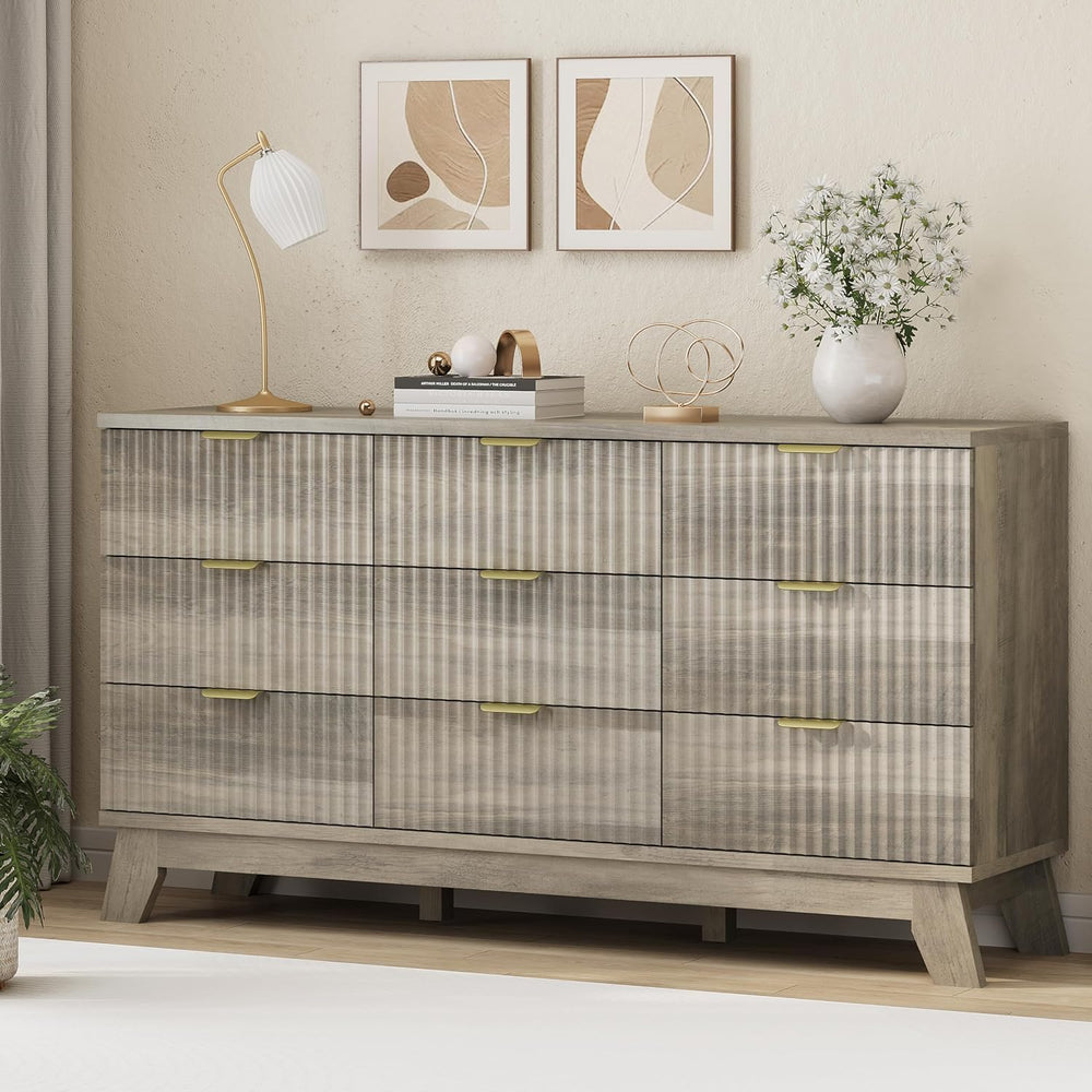 Xixini Fluted Dresser for Bedroom with 9 Drawers, 57" Wide Modern Chest ...