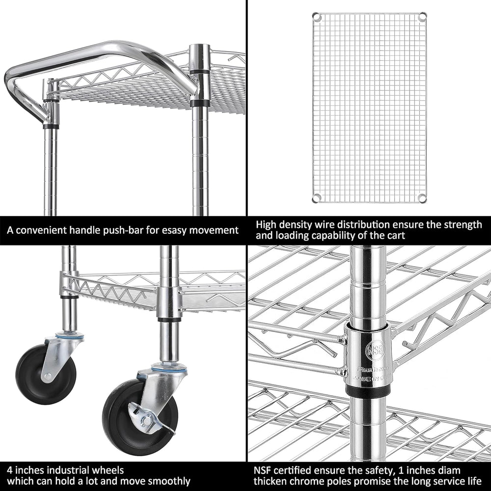 Finnhomy 3 Tier Heavy Duty Commercial Grade Utility Cart, Wire Rolling Cart w...