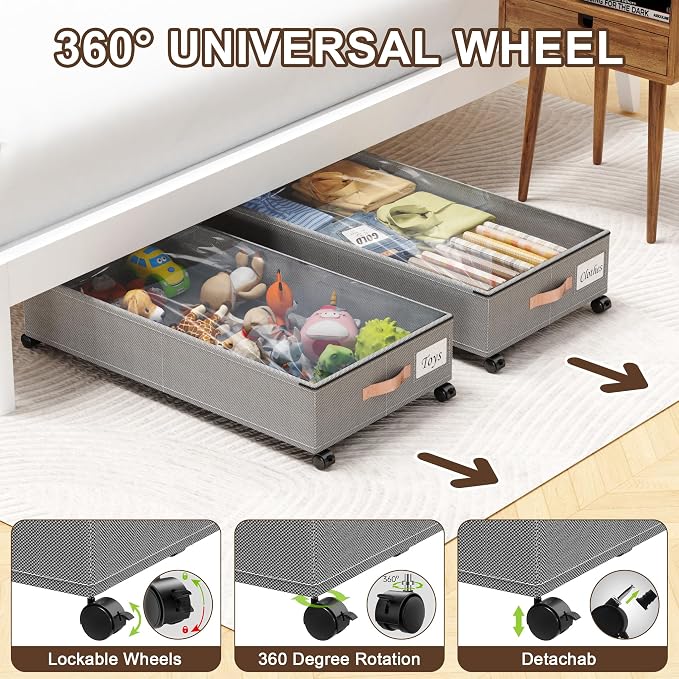 Under Bed Storage with Wheels, XXL 65L Under the bed storage Organizer Bins - Image 4