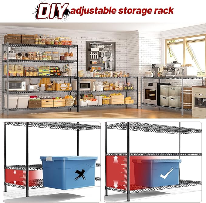REIBII 55.5" W Storage Shelves 3200LBS Wire Shelving Unit 5 Tier Metal Shelving - Image 7
