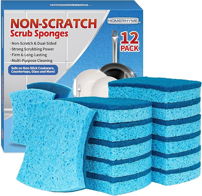 HOMERHYME Non-Scratch Cellulose Scrub Sponges 12 Pack, Sponges Kitchen by HOMERHYME