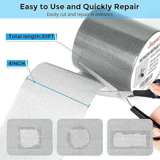 Grey Window Screen Repair Tape, 4IN X 20FT Screen Repair Kit - Image 2
