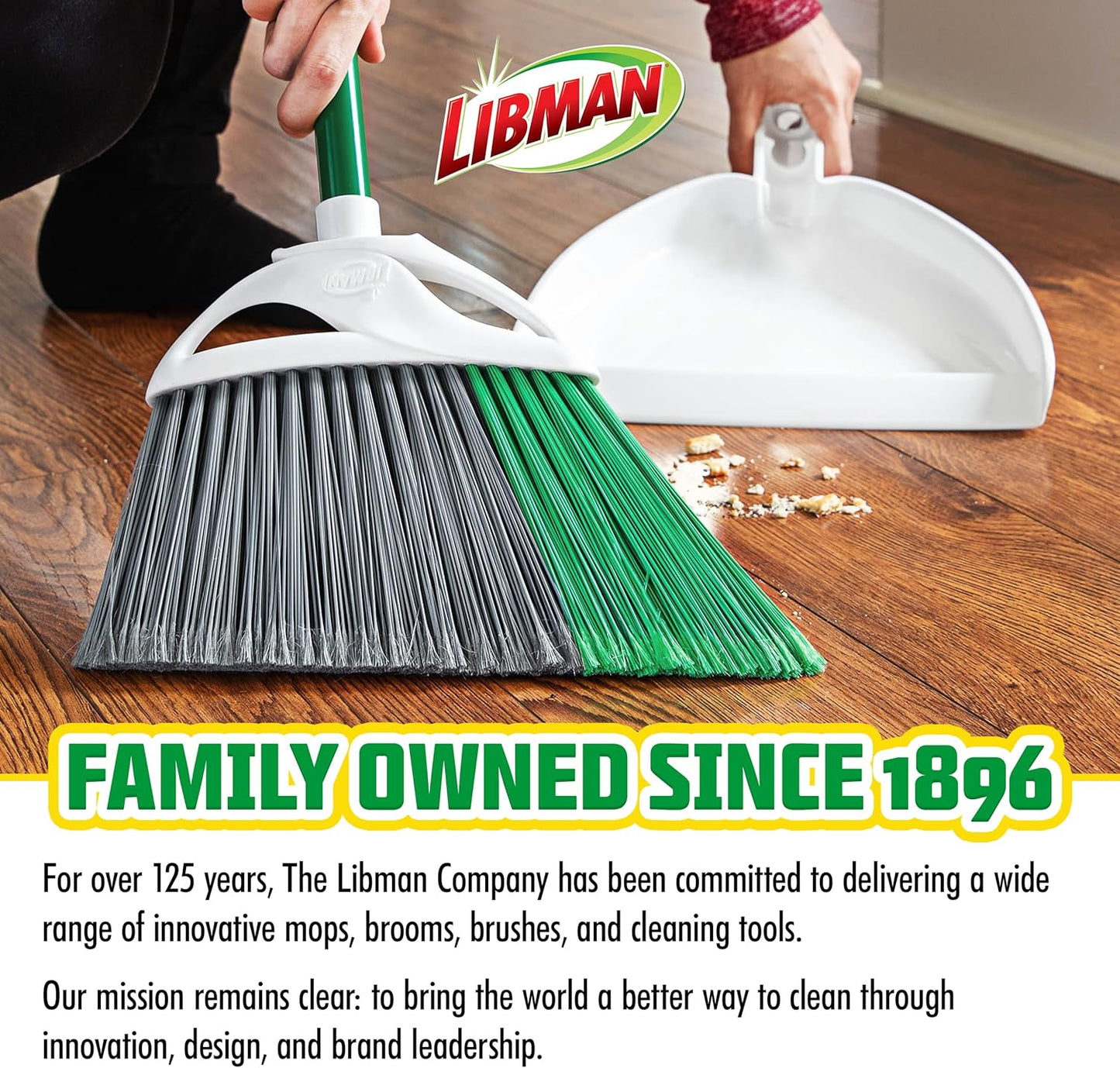 Libman FlexTech Broom with Dustpan Combo Set for Sweeping Indoor and Outdoor Floors, Pet, Dog Hair Broom, 55” Precision Angle Broom, 3 Piece Handle, 11" Wide, 10.25" Wide Dust Pan