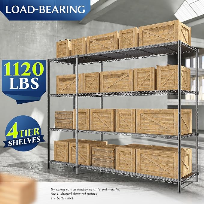 52.36''W Storage Shelves Metal Shelving Unit Load 1120LBS 4 Tier Wire Shelving - Image 5