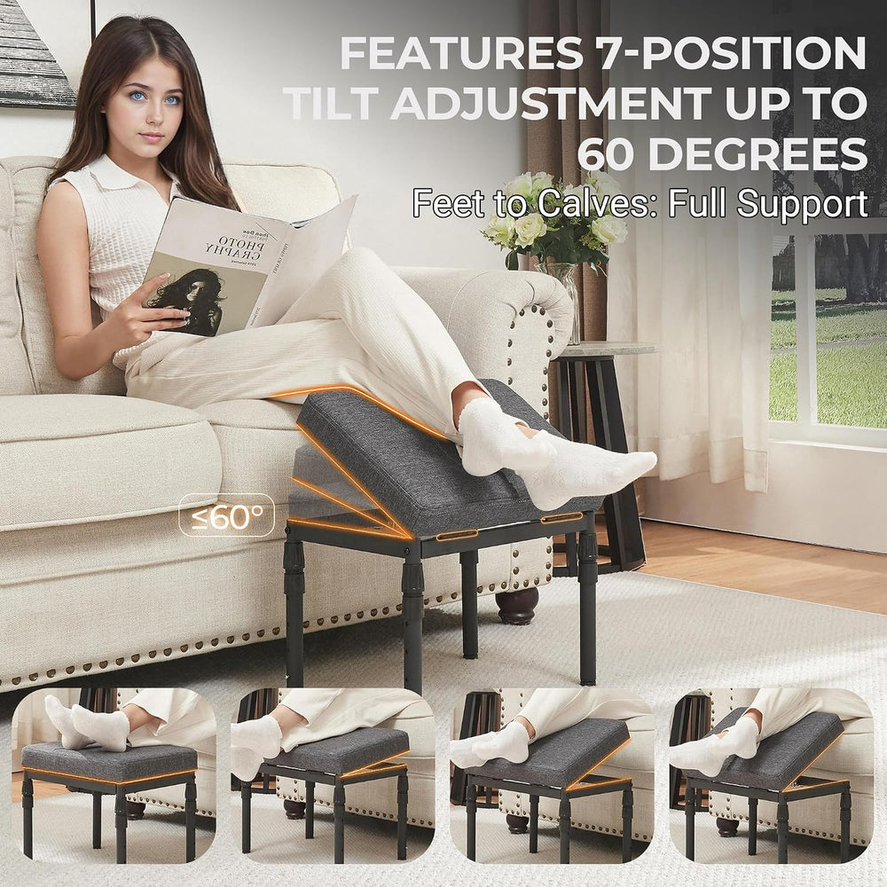 TIOPGHAD Adjustable Ottoman Pouf, 60 Degree Tilt Footrest, Carbon Gray