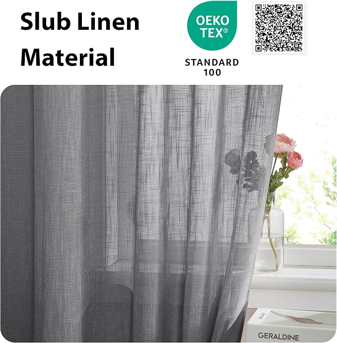 NICETOWN Flax Linen Sheer Door Curtains Privacy French Curtain Light Filgtering - Image 2