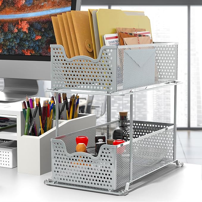 SIMPLE HOUSEWARE 2 Tier Sliding Cabinet Basket Organizer Drawer - Image 2