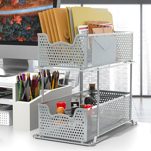 SIMPLE HOUSEWARE 2 Tier Sliding Cabinet Basket Organizer Drawer - Image 2