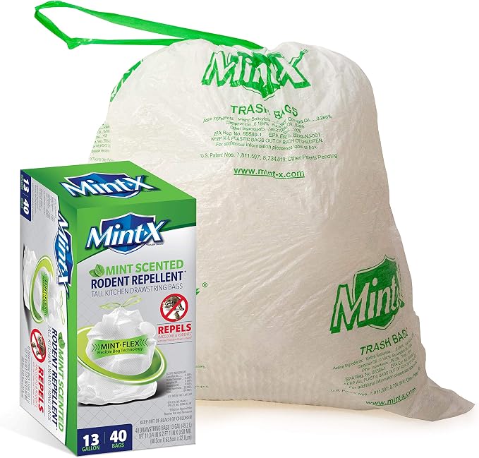 Mint-X MintFlex Rodent Repellent Trash Bags, Tall Kitchen Drawstring Bags by Mint-X