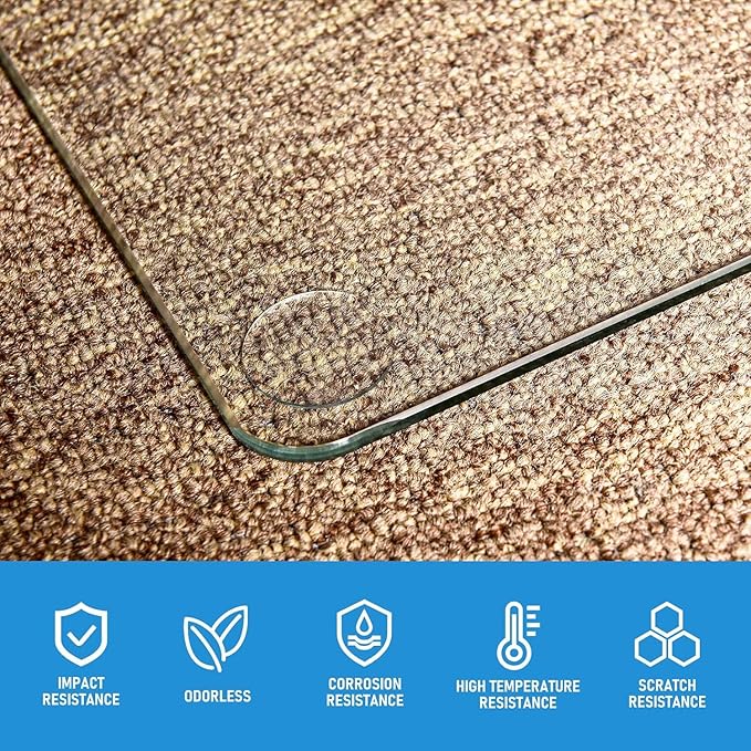 GLSLAND 36" x 46" Tempered Glass Chair Mat Heavy-Duty Floor Protector - Image 6