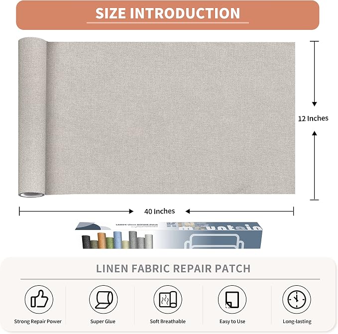 Fine Linen Repair Patches, Self-Adhesive Linen Fabric Patches, 12X40 inch Extra - Image 2