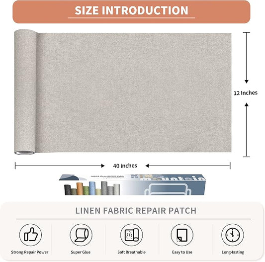 Fine Linen Repair Patches, Self-Adhesive Linen Fabric Patches, 12X40 inch Extra - Image 2