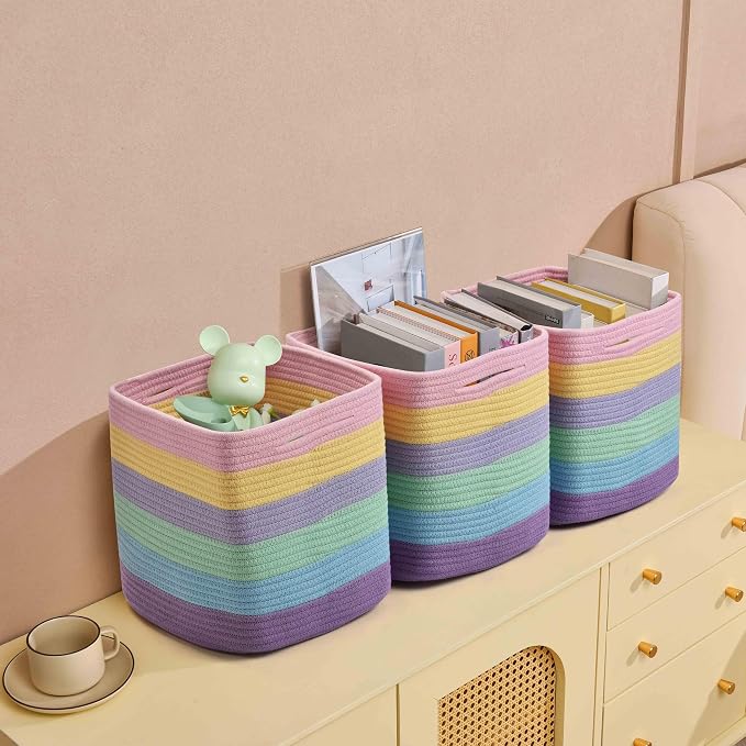 3 Pack Storage Cubes 11 Inch Cotton Rope Woven Baskets - Image 5
