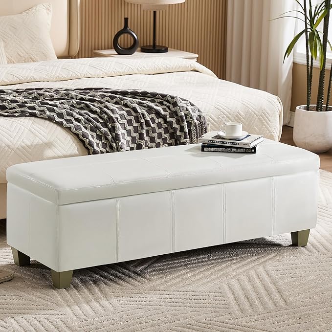 51" Faux Leather Storage Ottoman, Stitch Tufted Rectangle Upholstered End of by WUTUTUEE