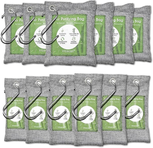 12 Pack Bamboo Air Purifying Bag, Activated Charcoal Bags Odor Absorber by VITSCAN