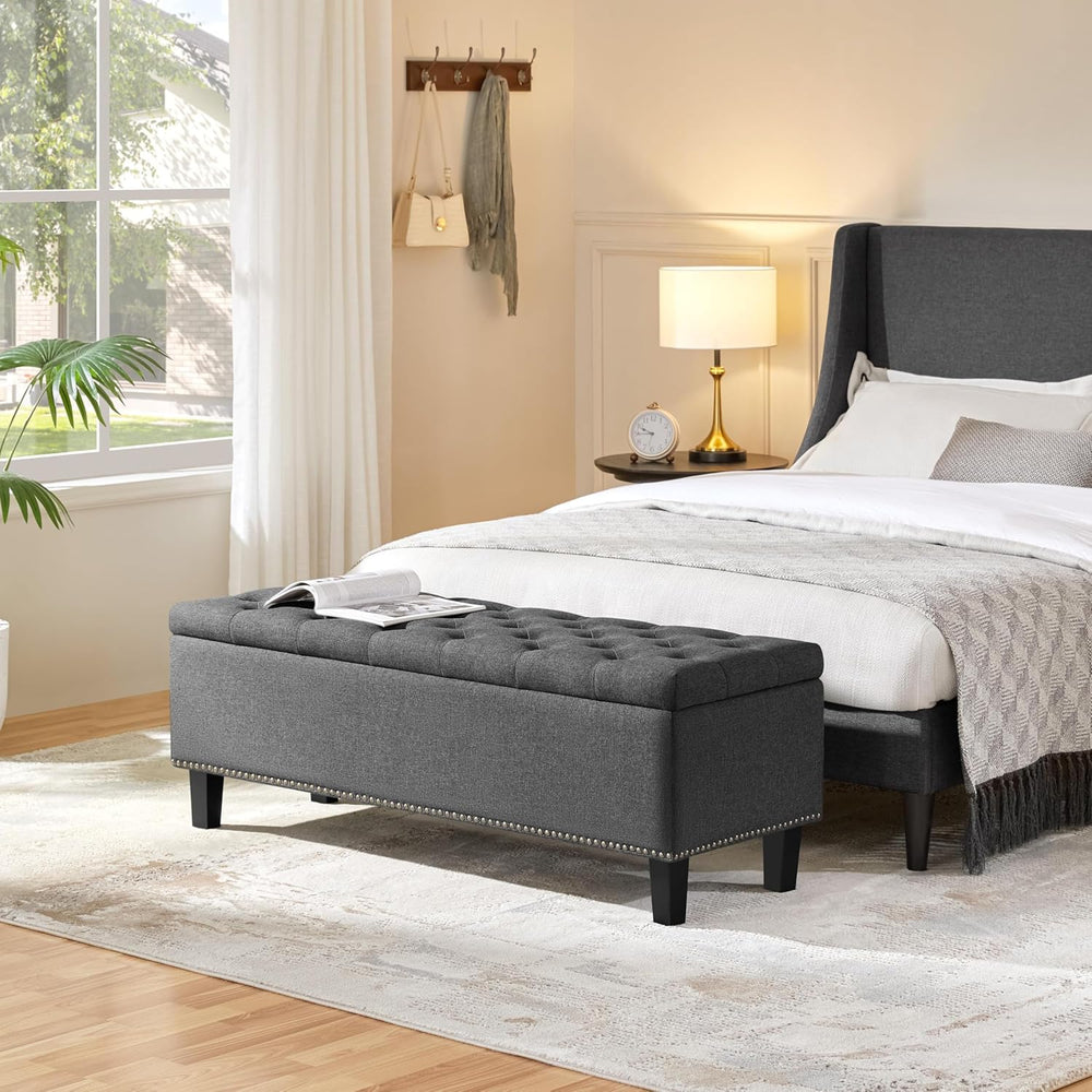 Yaheetech 49in Square Storage Ottoman Coffee Table with Nailhead, Dark Gray