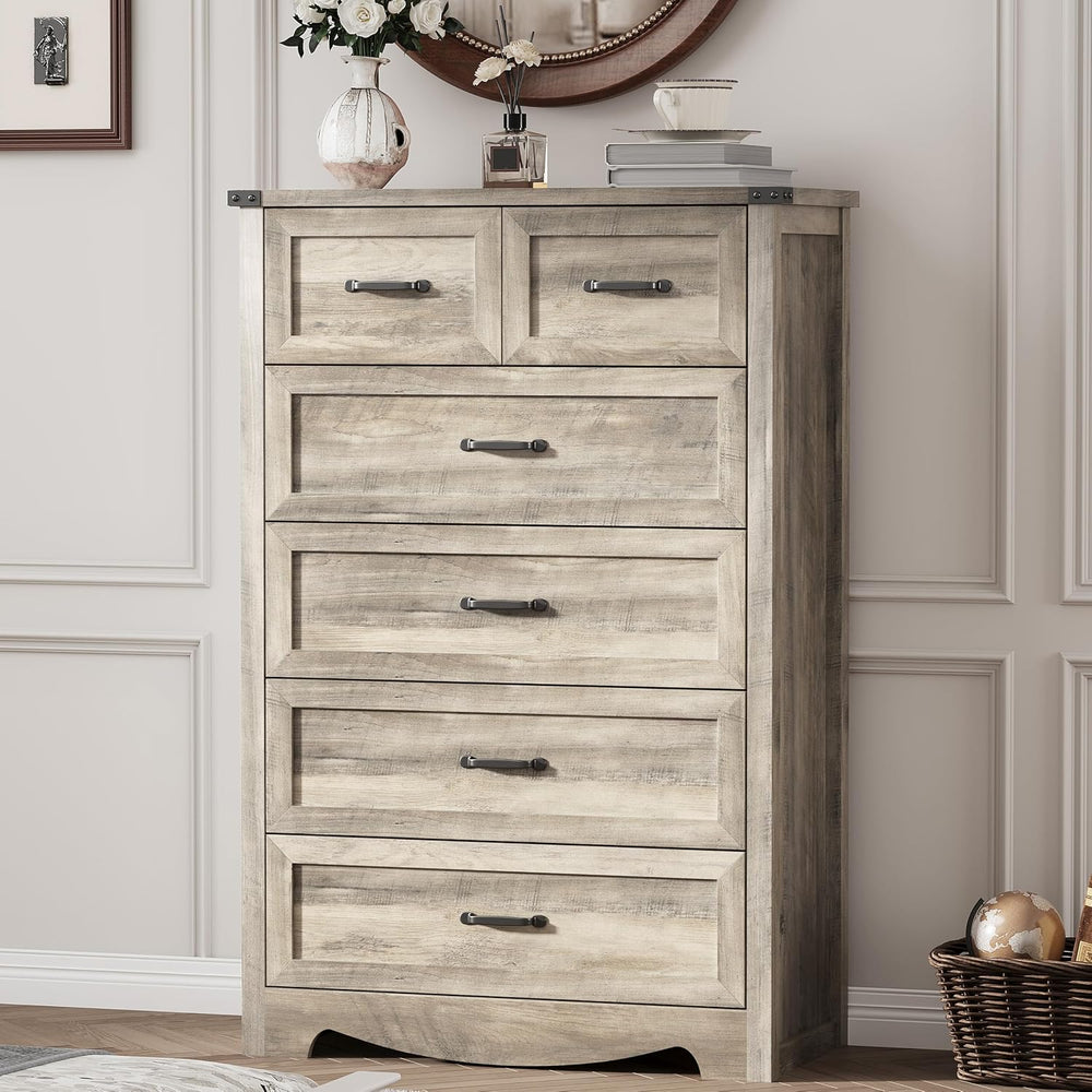 Dresser for Bedroom with 6 Drawers, 49" Tall Wood Chest of Drawers with ...