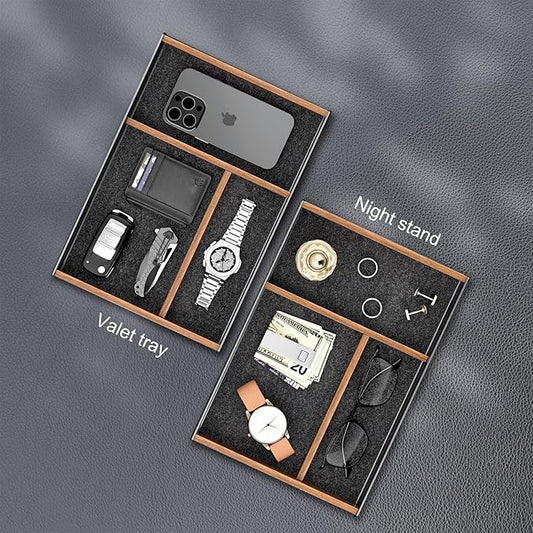 UPERGO Desk Drawer Organizer Tray, Mens Valet Made of Aluminum and Walnut - Image 2
