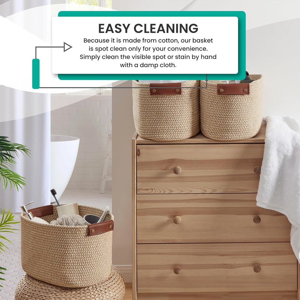3 Pack Woven Cotton Rope Storage Basket, 15x10x9, Multi-Brown
