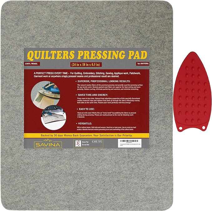Wool Pressing Pad - 24in x 18in Quilting Ironing Pad - 100% New Zealand Felted by SAVINA