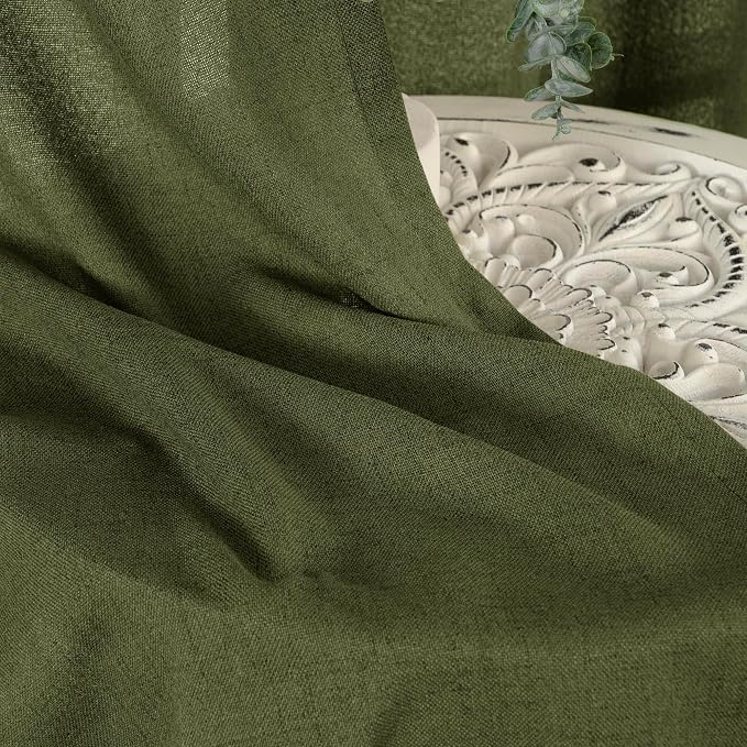 YoungsTex Olive Green Linen Curtains 48 Inch Length - Image 8