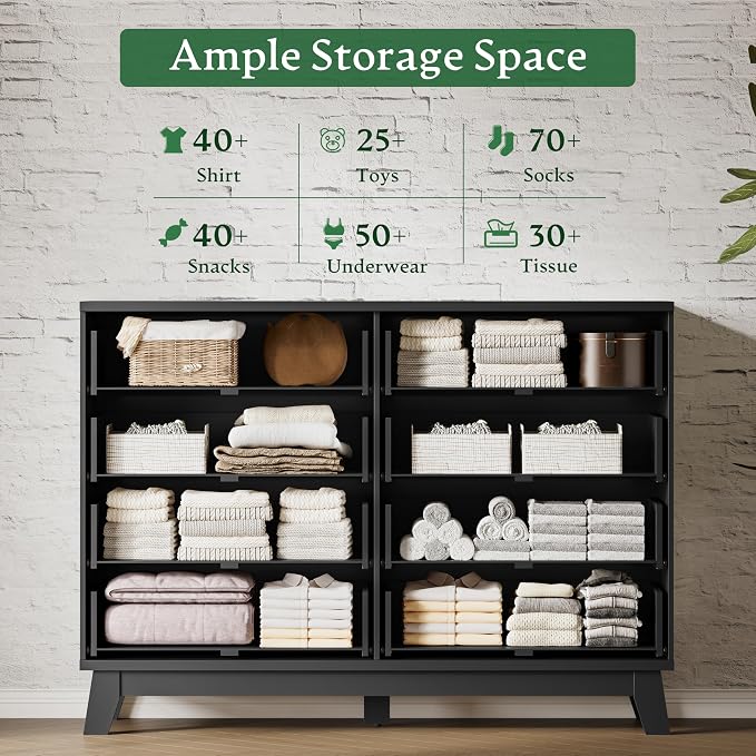 Fluted Dresser with 8 Drawers, Wooden Dresser TV Stand, Wood Closet Clothes - Image 4