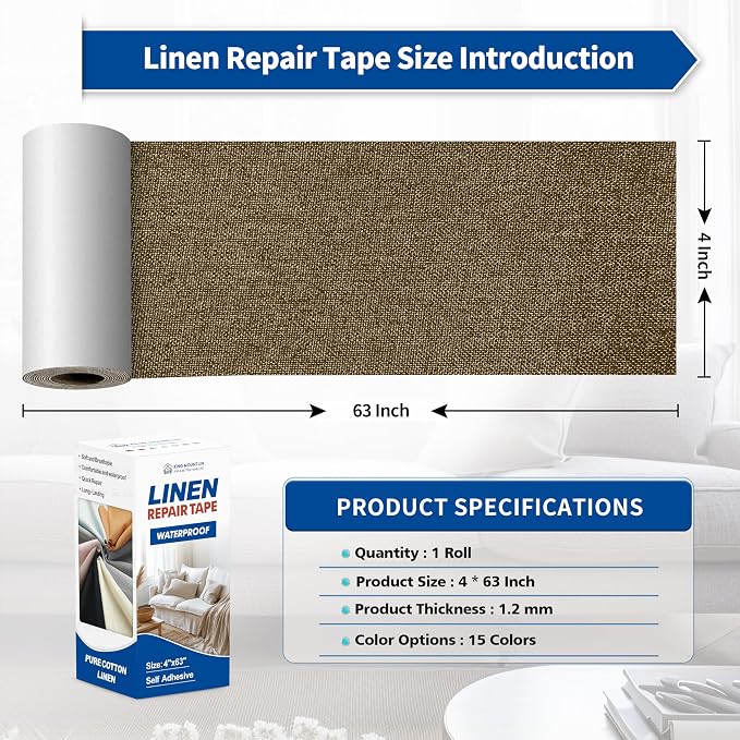 KING MOUNTAIN Linen Repair Patches, Self-Adhesive Fabric Patches, 4 X 63 inch - Image 4