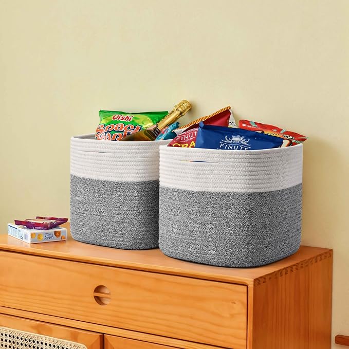 3 Pack Storage Cubes 11 Inch Cotton Rope Woven Baskets - Image 6